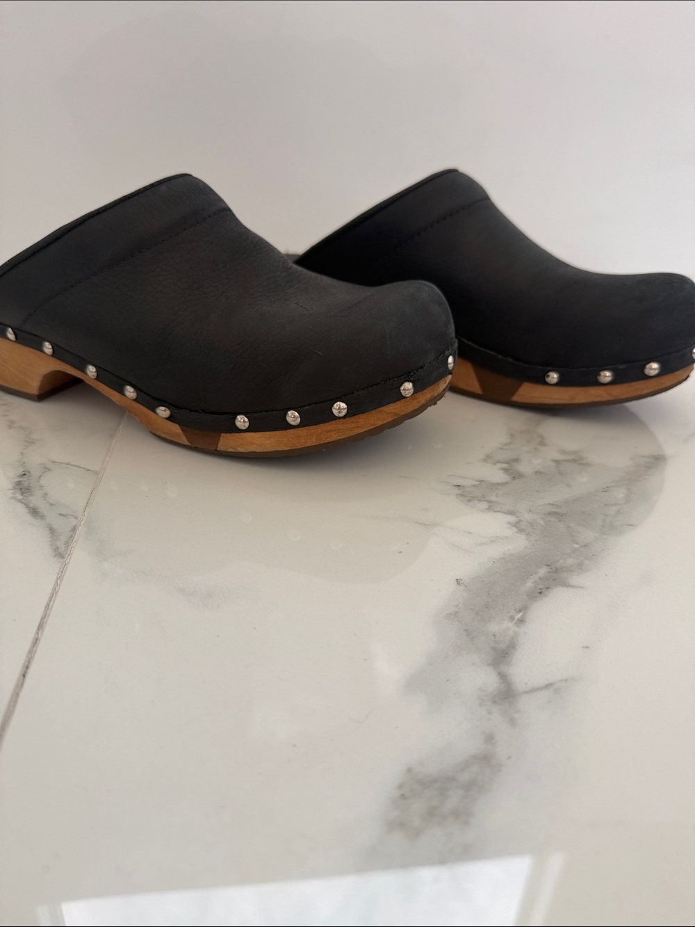 Sanita Original Danish Clog Black Leather Studded Wooden Mules Size 40 US 9.5/10